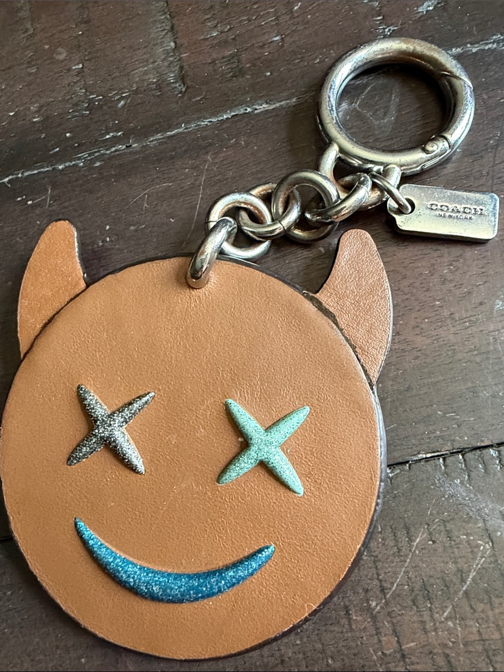 Coach Frisky Leather Bag Charm Emoji Face Glitter - Picture 4 of 4